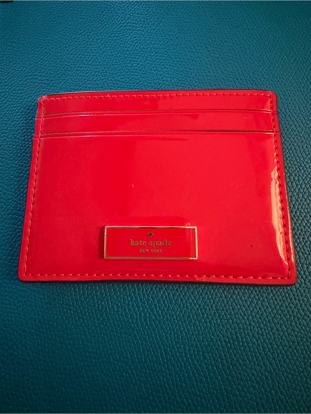 kate spade Red Patent Card Holder with Gold Logo Plate